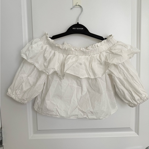 French-Style White Off-Shoulder Ruffle Top – Size S - Picture 2 of 5